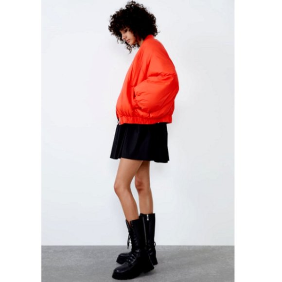 Zara Oversized Bomber Jacket Orange Nwt 